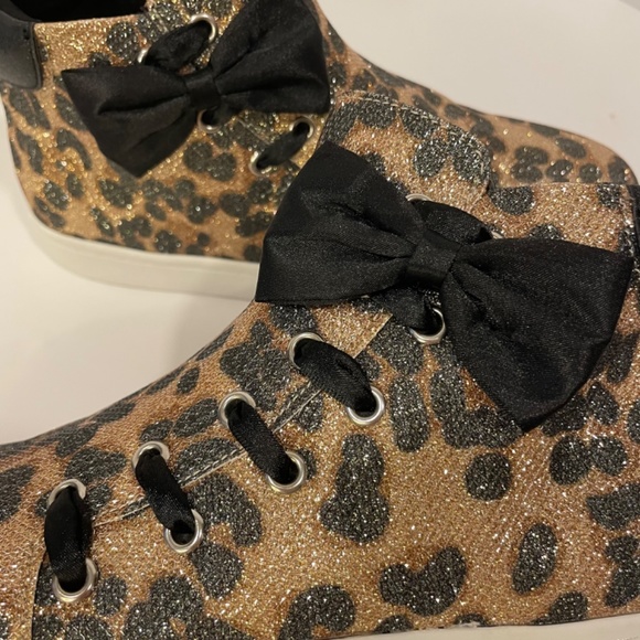 Animal Print Glitter Sparkle Sneakers Black Bow Gold Shoes Girl Size 6 - Picture 10 of 15